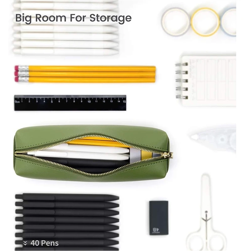 Portátil PU Pencil Case para Adulto, Saco de papelaria, Big Capacity Pencil Pouch, Cosmetic Organizer Bag