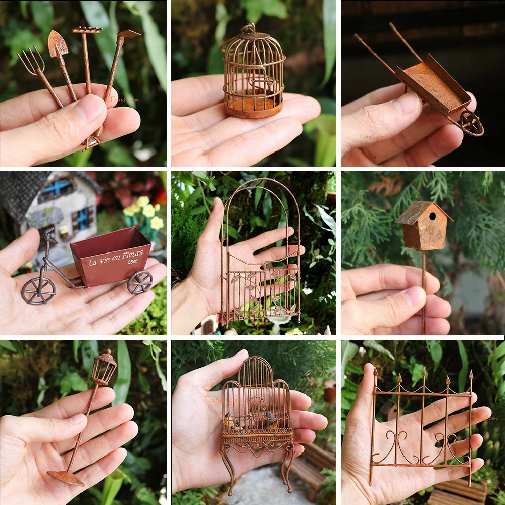 Miniature Garden Metal Gate Items Figurines Fairy Garden Miniatures Supply Zen Miniature Patio Furniture Accessories Decoration