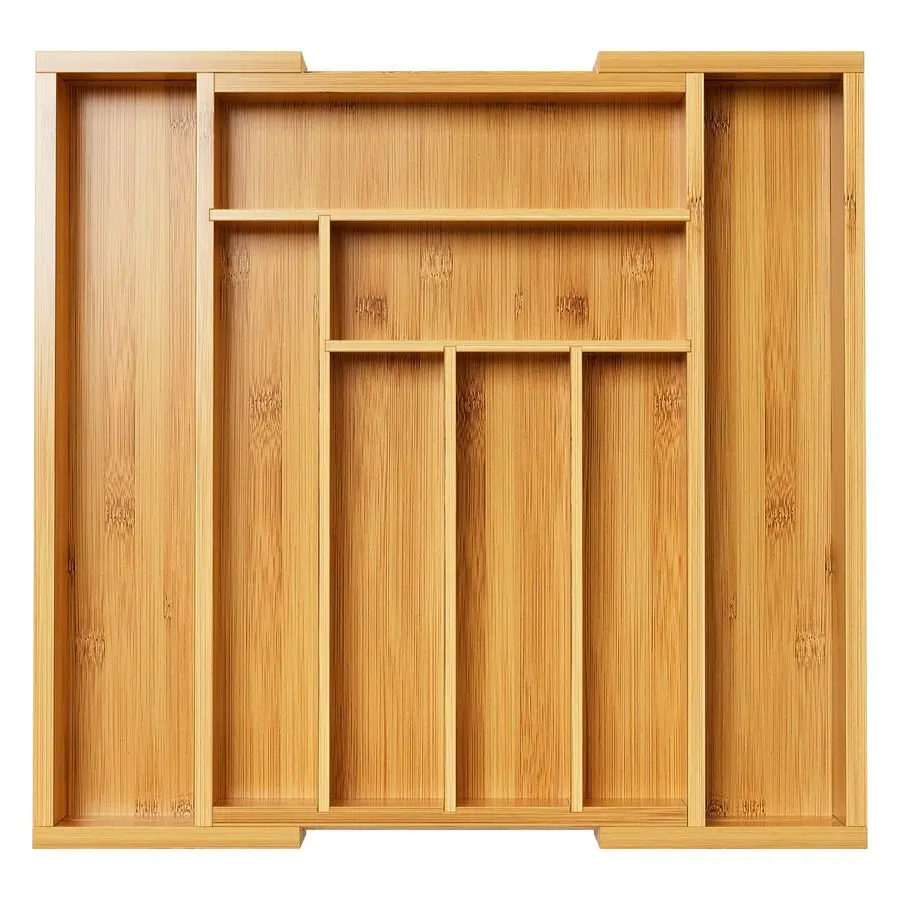 

Bamboo Expandable Drawer Organizer for Utensils Holder, Adjustable Cutlery Tray, Wood Drawer Dividers Organizer for Silverware,