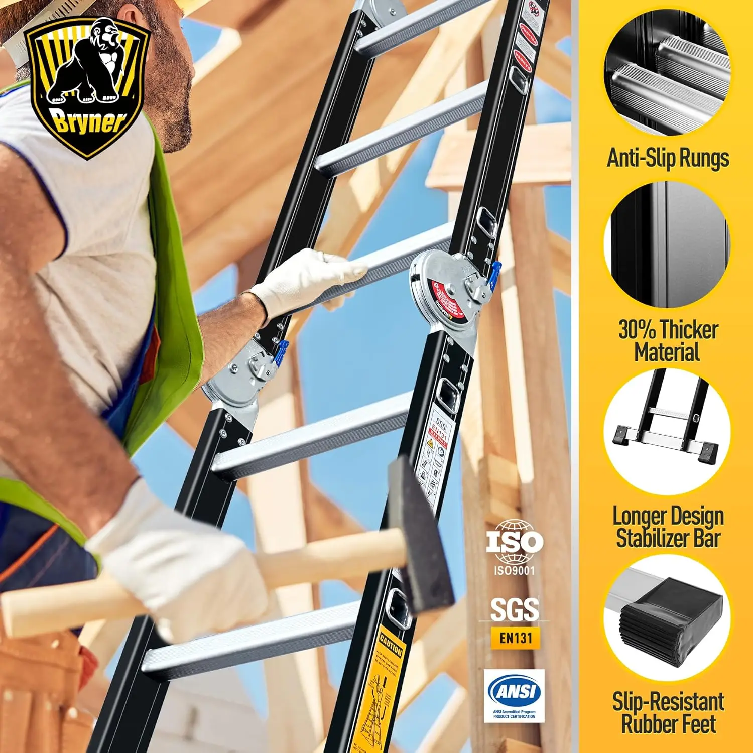 บันไดอลูมิเนียมพับได้อเนกประสงค์ 12 ฟุต, บันไดแบบยืดหดได้ 7 in 1 ปรับระดับได้ รับน้ำหนักได้ 330 ปอนด์