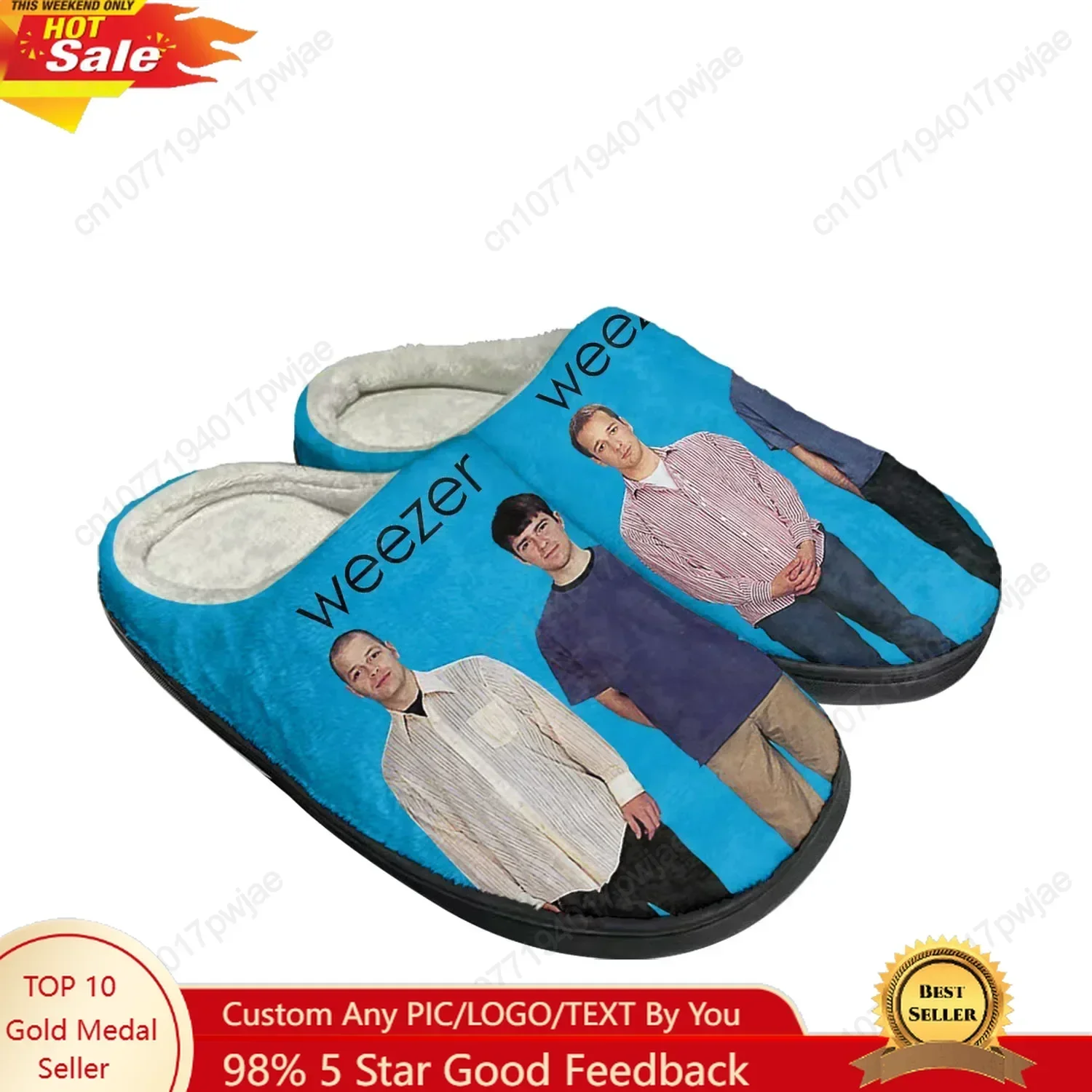 Weezer Pop Rock Band Home Cotton Custom Slippers Sandals Plush Bedroom Casual Mens Womens Keep Warm Shoe Thermal Slipper Black