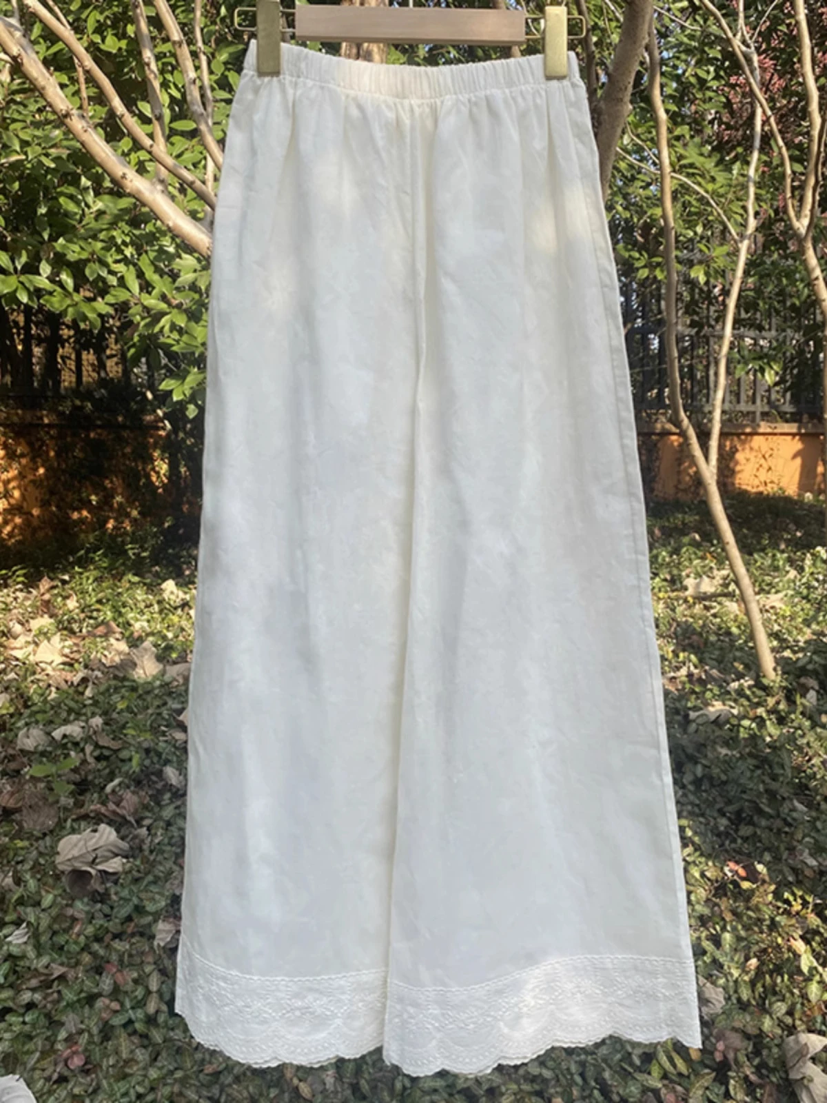 

Летние повседневные брюки из тонкого хлопка и льна, женские кружевные широкие брюки с девятью точками и высокой талией, свободный крой для поездок на работу