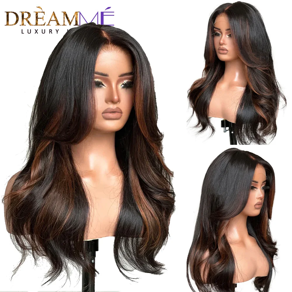 Highlight Brown 180% Pre Cut Lace Glueless Wig Wear and Go 4x4 Lace Closure Wigs 7x5 Water Wavy Glueless Frontal Human Hair Wigs