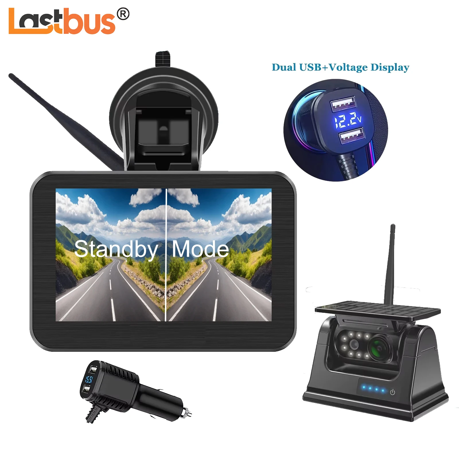 

Lastbus Digital Wireless 5" Car Monitor Standby Mode With Solar Magnetic Backup Reverse Camera For Camper Truck Trailer Rv Bus