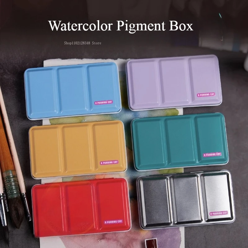 Watercolor Paint Three-fold Iron Box Flat-bottomed Portable/Student Sketching Painting Pigment Distribution Boxes Color Palettes