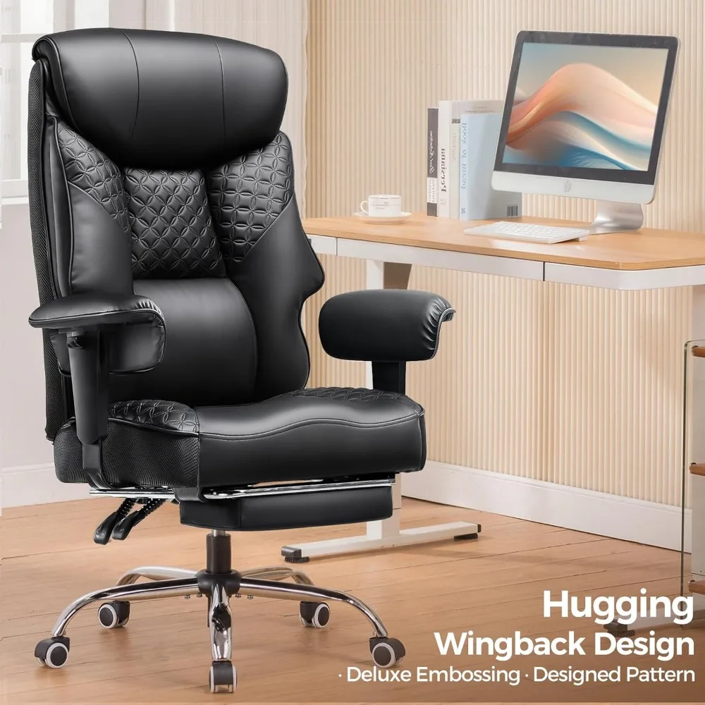 كرسي مكتب كبير وطويل من GTRACING كرسي ألعاب مريح واسع 400 رطل مع جلد مصمم منقوش فاخر مع مسند للقدمين، 150 ° #3