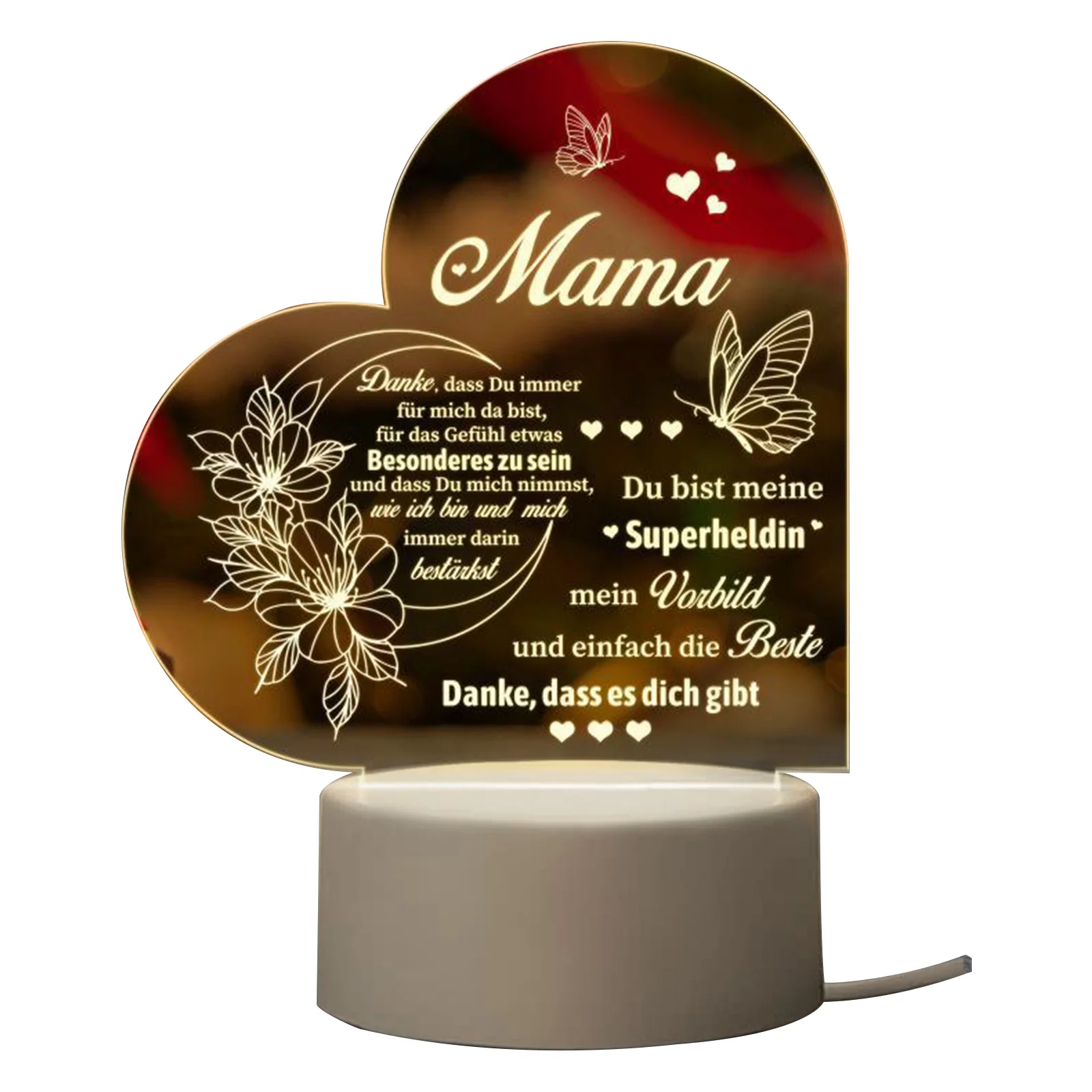 Luce notturna romantica a LED in acrilico USB 3D Luci per dormire per camera da letto Lampade da tavolo fai da te