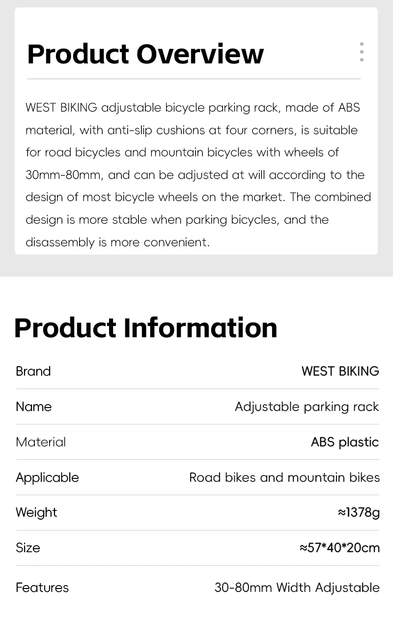 WEST BIKING Verstellbarer Fahrradständer 30-80mm MTB Rennrad Bodenständer Innen-Garagenlagerung Halterung Fahrradzubehör – Detail 2