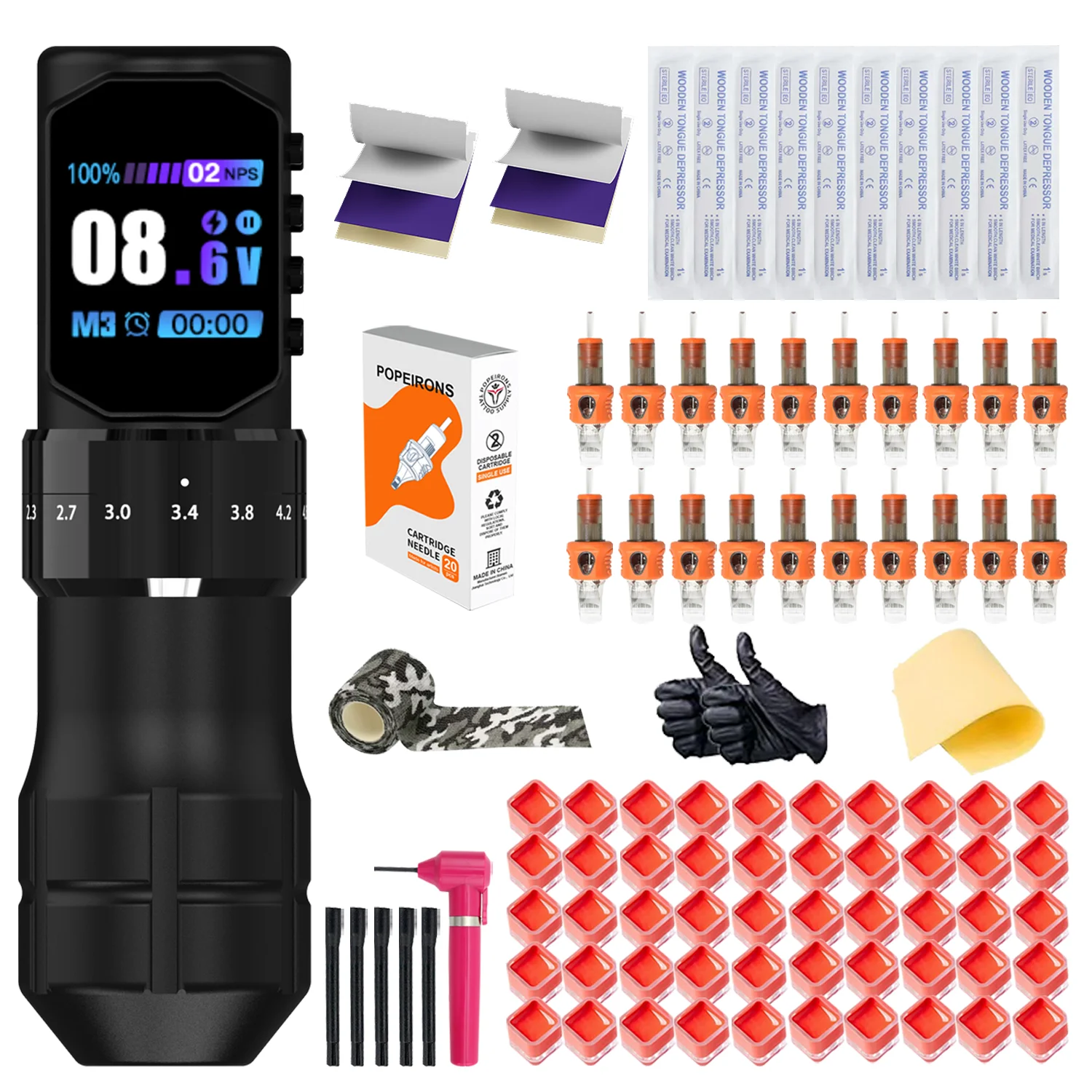 

POPEIRONS Pro U Brave1.0 Wireless Tattoo Pen with Adjustable Stroke Tattoo Pen FM Cut Line and Fog