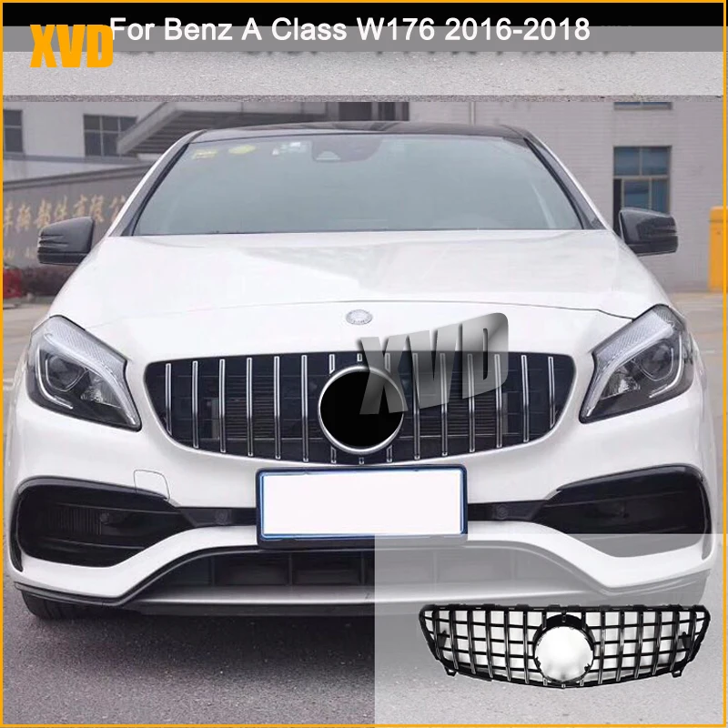 Chrome Silver Black Racing Grill Upper Grid For Mercedes Benz A-Class W176 2016-2018 A180 A200 A45 GTR Style Front Bumper Grille