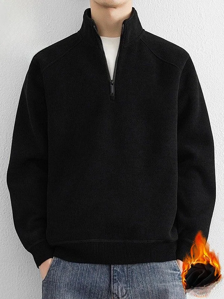 

Мужская зимняя толстовка 2025 года с флисовой подкладкой, повседневная, с длинным рукавом, воротником-стойкой, молодежная, модная, из полиэфирного волокна