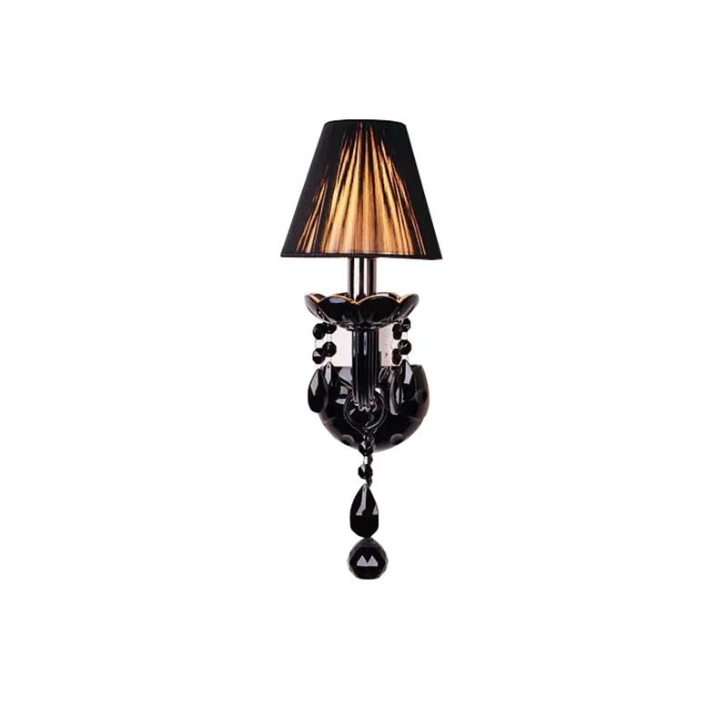

European Style Black Double Head Candle Crystal Retro Simple Bedside Ktv Aisle Bedroom Wall Lamp