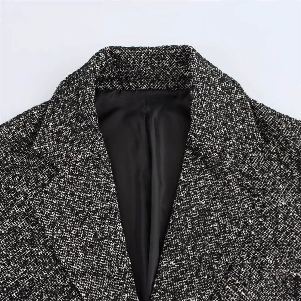 سترة معطف BM&MD&ZA2024 للسيدات لخريف وشتاء موضة جديدة فضفاضة بكتف منسدل وصدر واحد متعرجة من نسيج قطني طويل #3