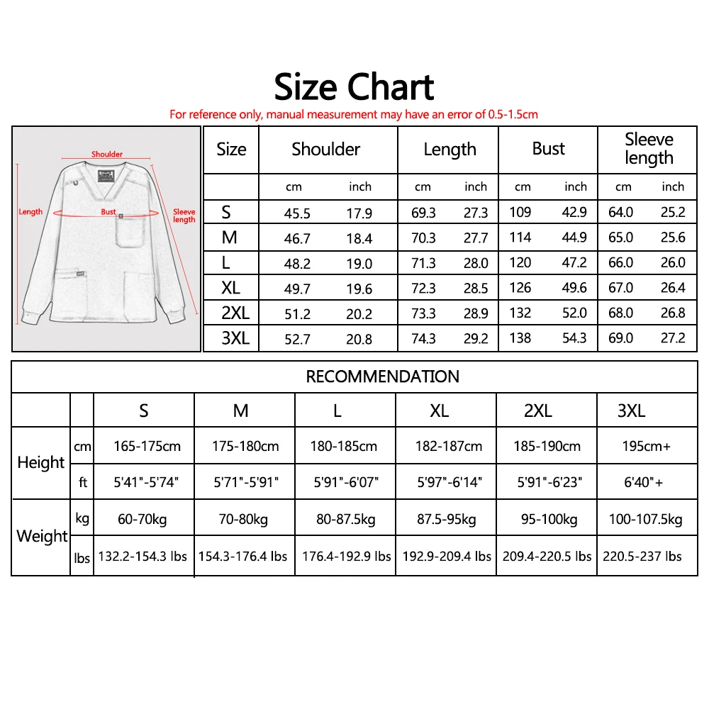 KUNGFU SCRUBS Waterproof Antibacterial Mens Medical Long-Sleeved T-Shirt for Healthcare Professionals