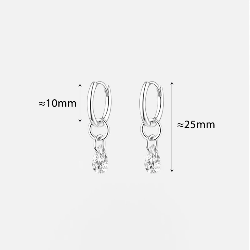 Silver Color Water Drop Zircon Pendant Hoop Earrings for Charming Women Light Luxury Fashion Jewelry Accessories