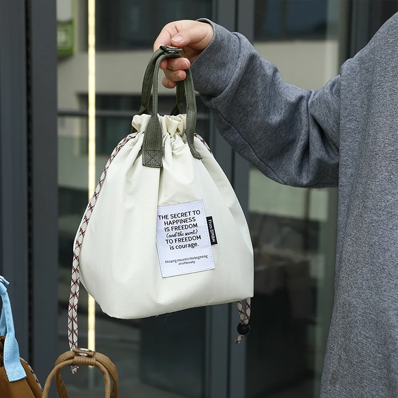 Novo japonês coreano almoço saco de lona algodão cordão bolsa portátil térmico isolado piquenique armazenamento alimentos bento caixa saco tote