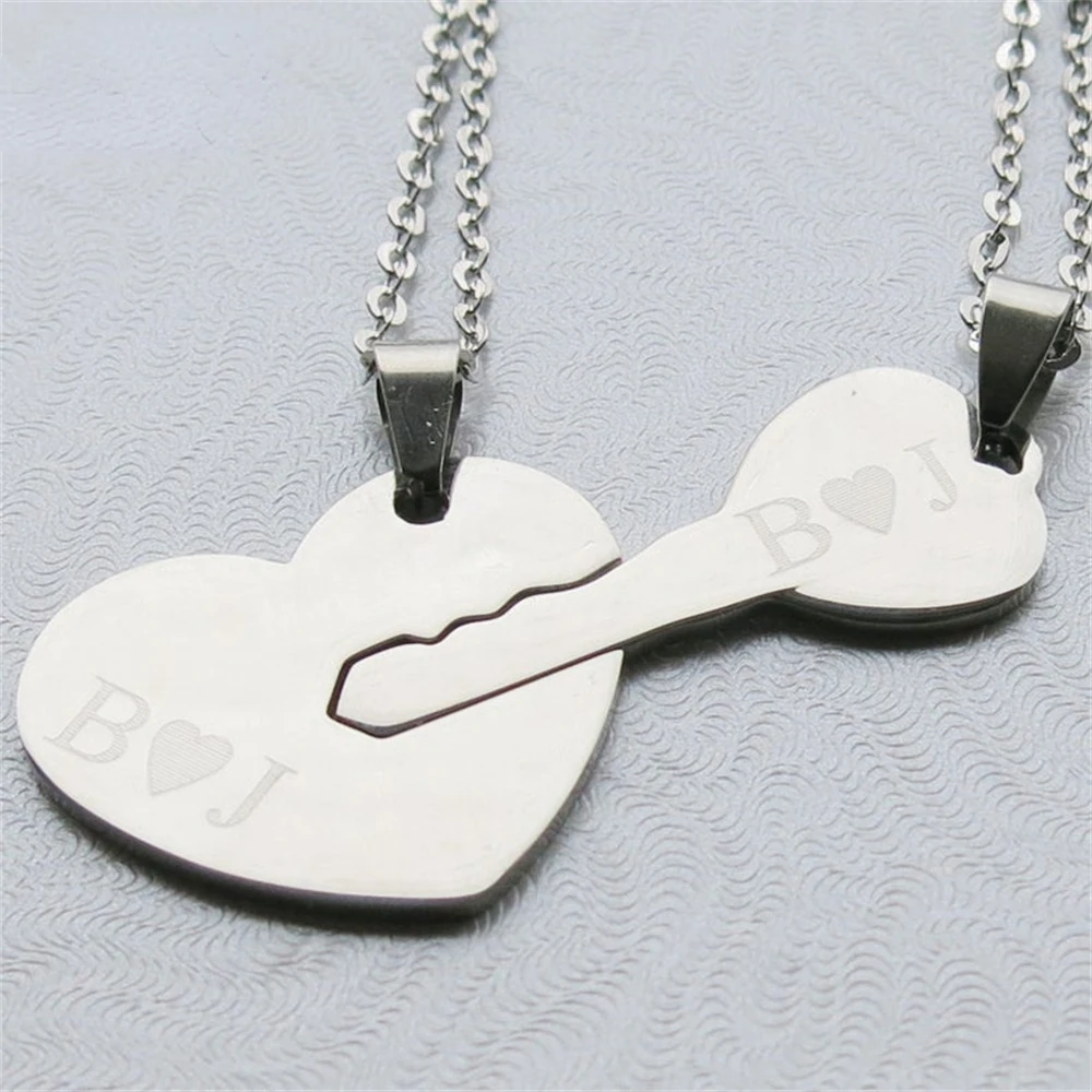 

Couple Necklace Stainless Steel Custom Name Initial Women Personalized Heart Key Girlfriend Best Friend Gift Collares Para Mujer