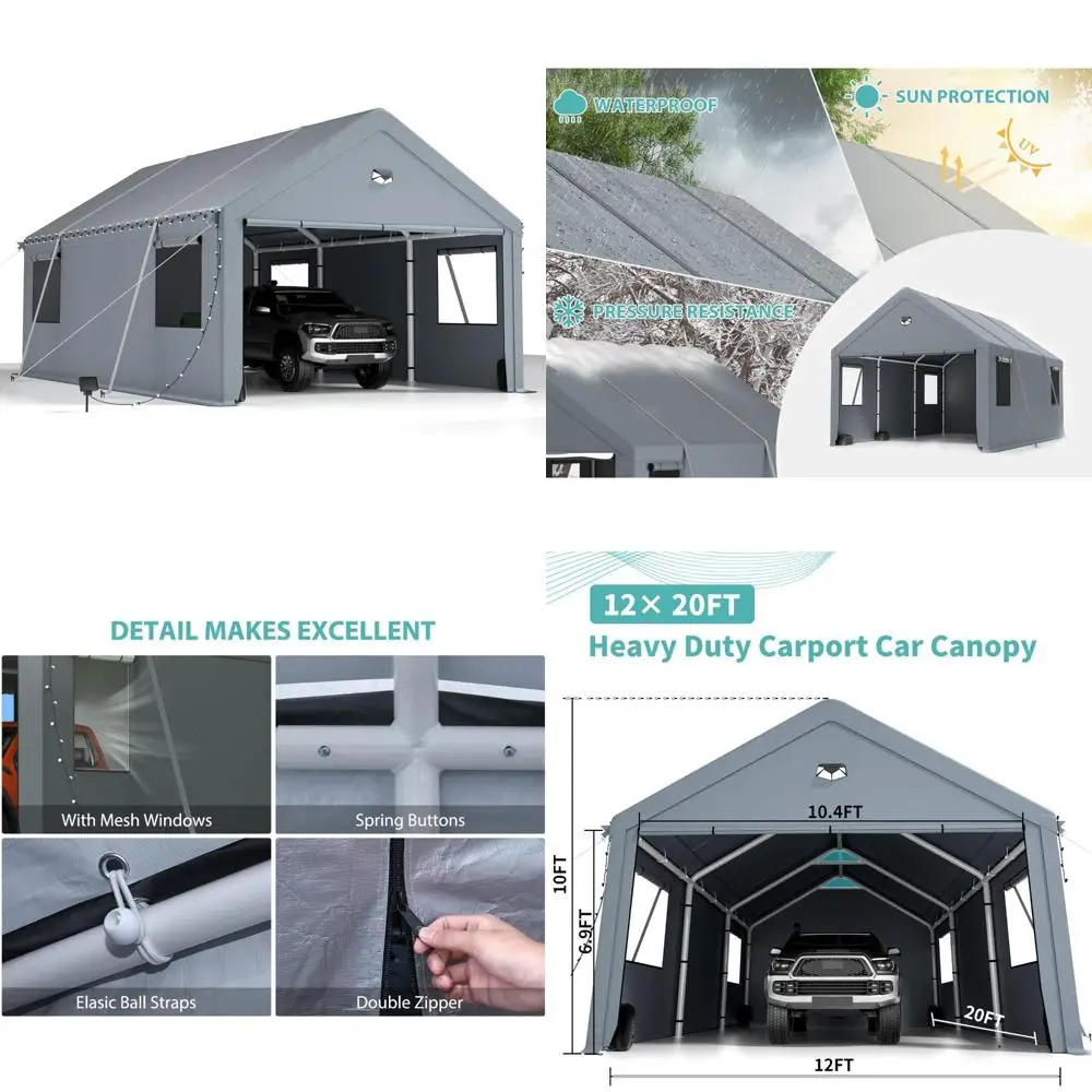 

Сверхмощный карман 12x20 со съемными боковыми панелями, портативным гаражным укрытием, устойчивым к атмосферным воздействиям автомобильным навесом