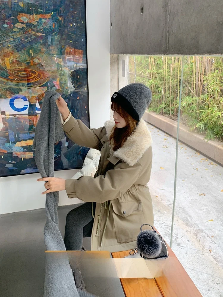 

Теплая хлопковая куртка для женщин: утепленное осенне-зимнее пальто с эффектом утяжки талии, стройнящий дизайн, для повседневной носки, простой свободный крой, длинный рукав.