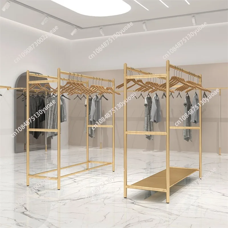 Clothing store Nakajima double-row display rack, gold bold hanger, men's and women's clothing store floor-to-ceiling