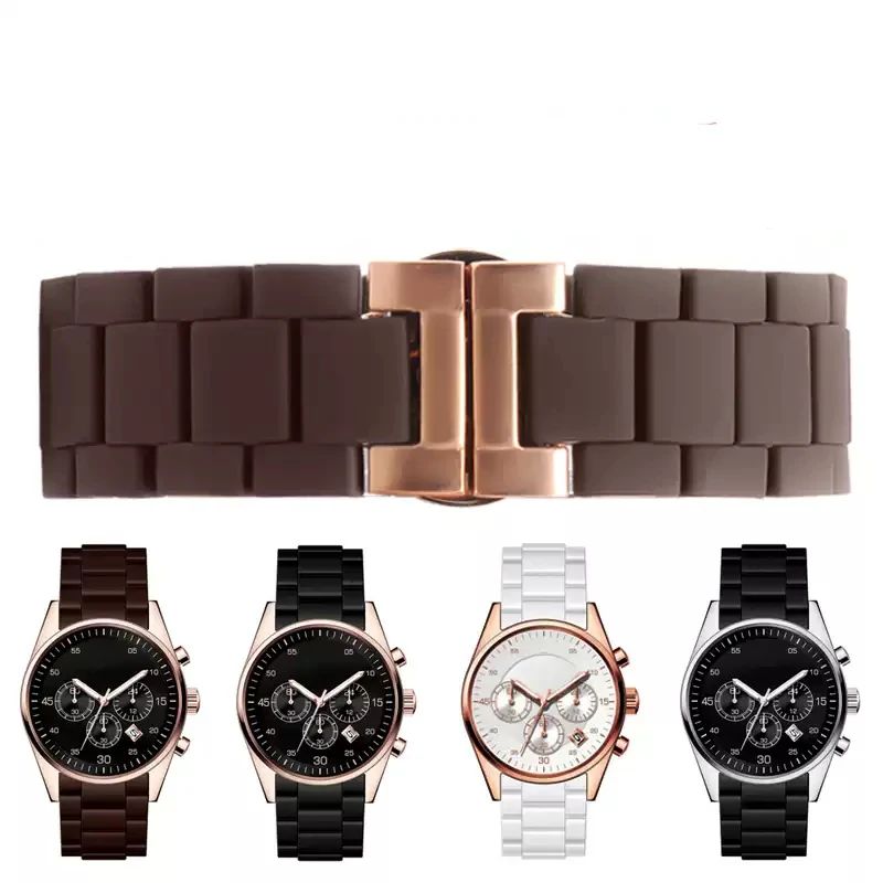 

Rubber Steel Watch Strap for Armani Ar5905 5920 5890 5858 5906 Soft Comfortable Silicone Watchband Accessories 20mm 23mm