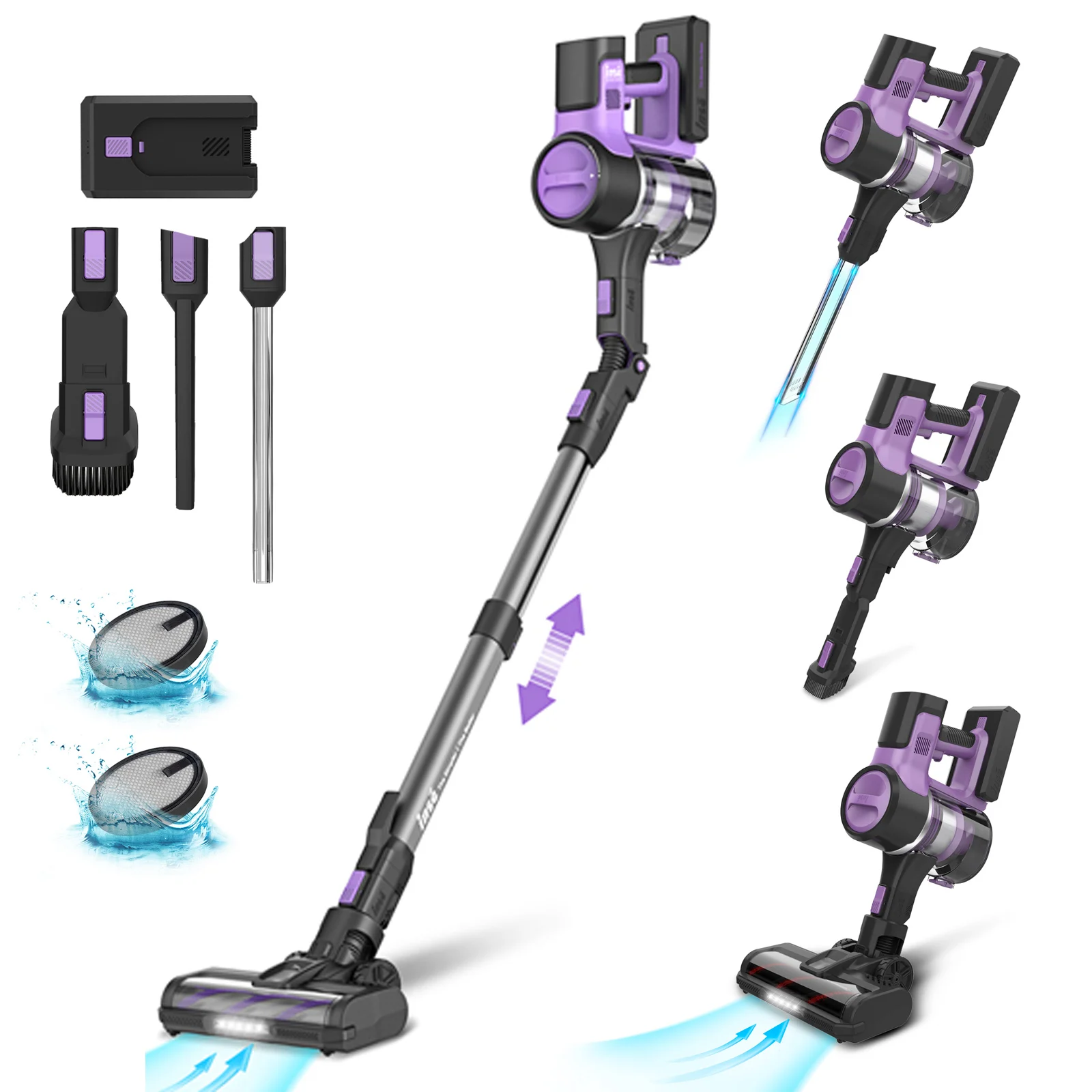 INSE Cordless Vacuum Cleaner, 30Kpa 350W Foldable Bagless Upright Vacuum Cleaner for Pet Hair Carpet Car Hard Floor