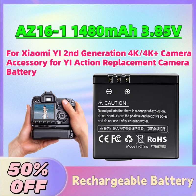 

New AZ16-1 1480mAh 3.85V Battery for Xiaomi YI 2nd Generation 4K/4K+ Camera Accessory for YI Action Replacement Camera Battery