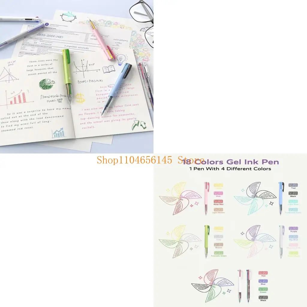 

5asd 6Pcs Retractable Multicolor Pen for Note Taking Journaling 4 Color-in-1 Gel Pen