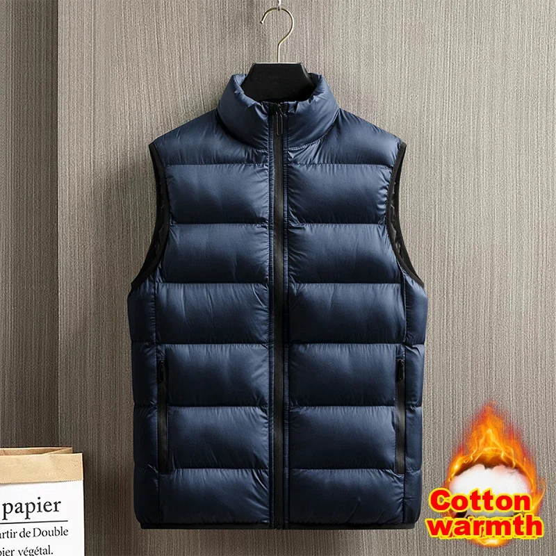 

6XL мужской пуховый жилет с хлопковой подкладкой, зимние ветрозащитные теплые куртки без рукавов на молнии, повседневный тонкий толстый хлопковый спортивный жилет для мужчин