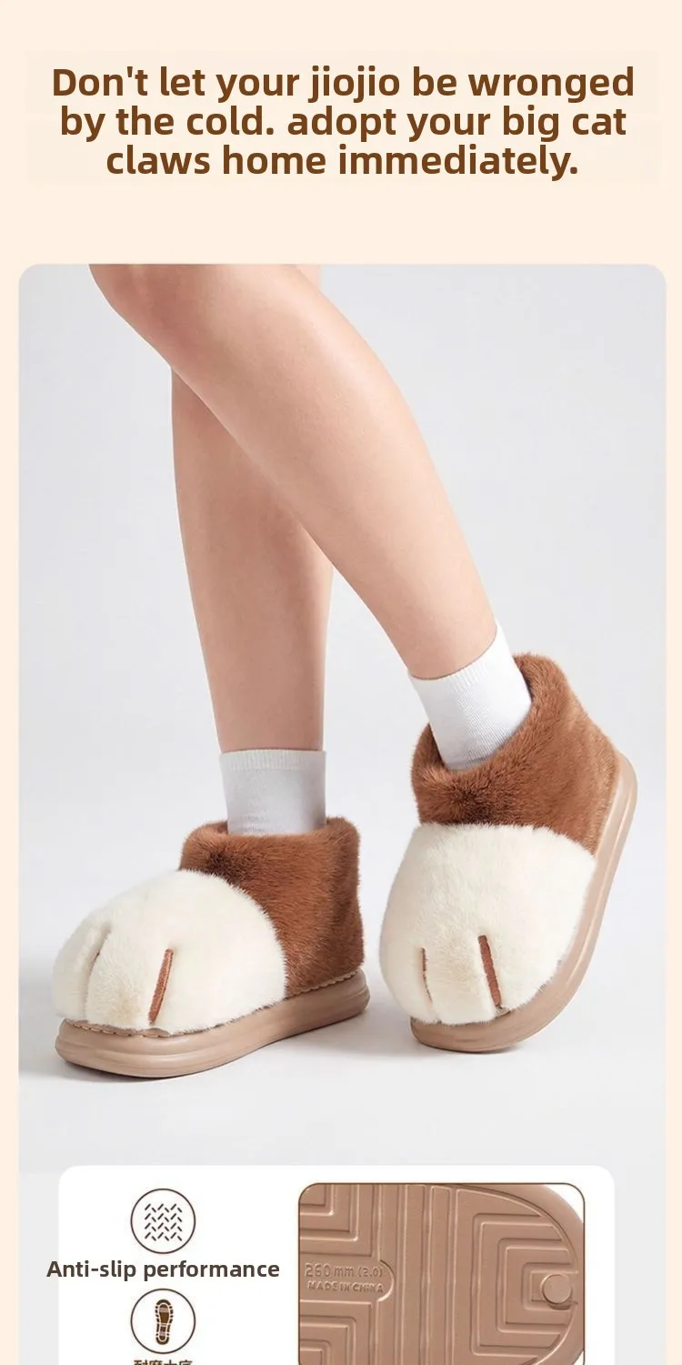 2026 Winter Niedliche Katzenpfoten-Hausschuhe für Damen, Rutschfeste Flauschige Modische Warme Plüsch-Slides, Outdoor-Katzenpantoffeln – Detail 6