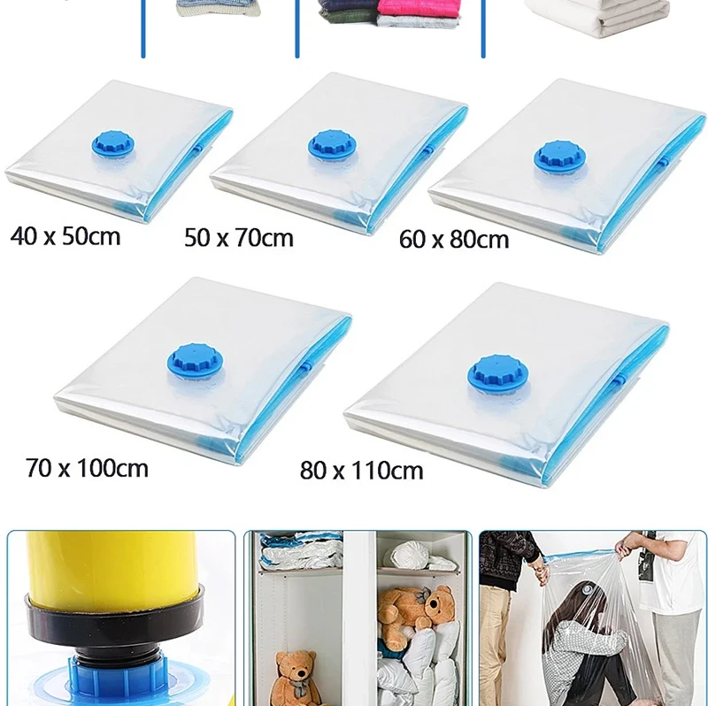 /5pcs Vakuum-Aufbewahrung beutel mit Handpumpe für Bettdecken Kleidung Kissen Bettwäsche Decke Aufbewahrung sparer mehr Kompression – Detail 7