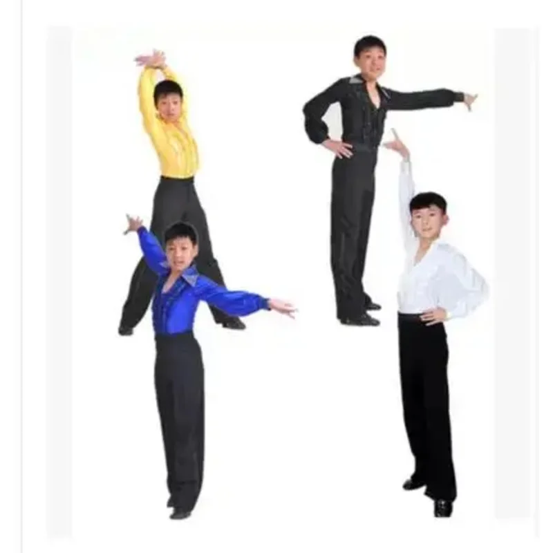 QQ8 新しいホットセールボーイラテンダンスウェアフリルブルーホワイトブラック社交ステージモダンボーイズラテンダンス衣装服5Lk￥