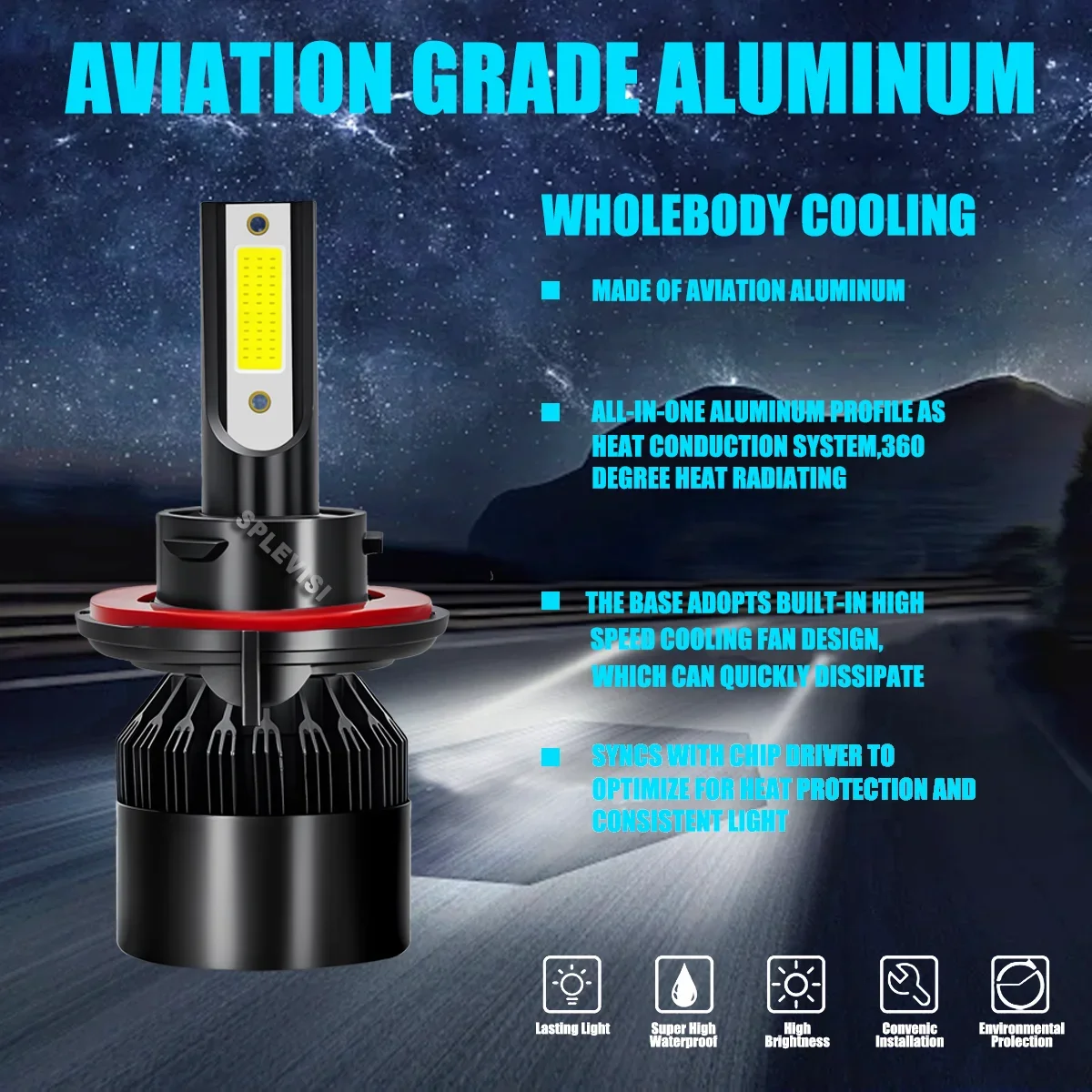 H13 60W Headlight Bulbs Well-built premium aviation aluminum body For Nissan Sentra 2004 2005 2006 2007 2008 2009 2010 2011 2012 view 4