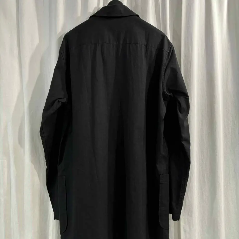 TOP-YAMAMOTO ® Vintage black mid-length trench coat men's button-down cardigan