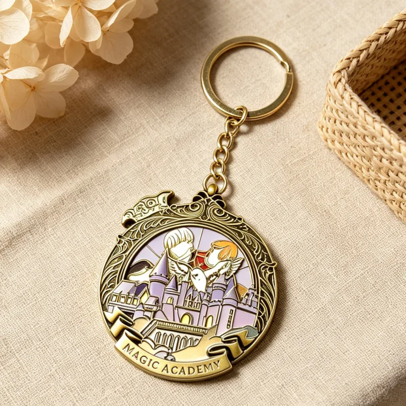 Magic Academy Rotating Keychain Fan Original 2D Metal Pendant, Schoolbag, Exquisite Accessory, Desktop Ornament