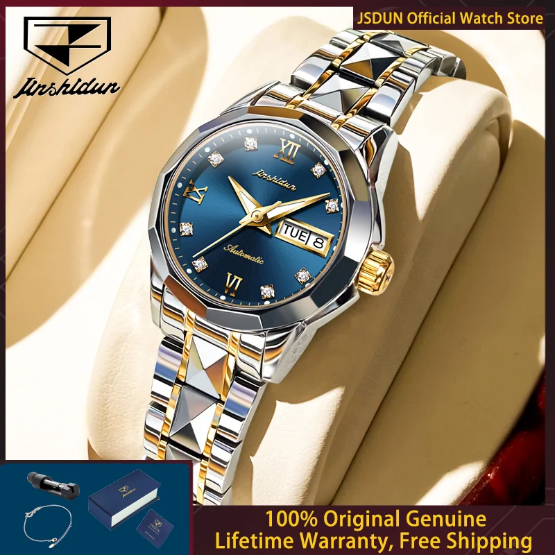 JSDUN 8813 Women Watch Fully Automatic Mechanical Watch Luxury Business Calendar Diamond Sapphire Mirror Waterproof Women Watch