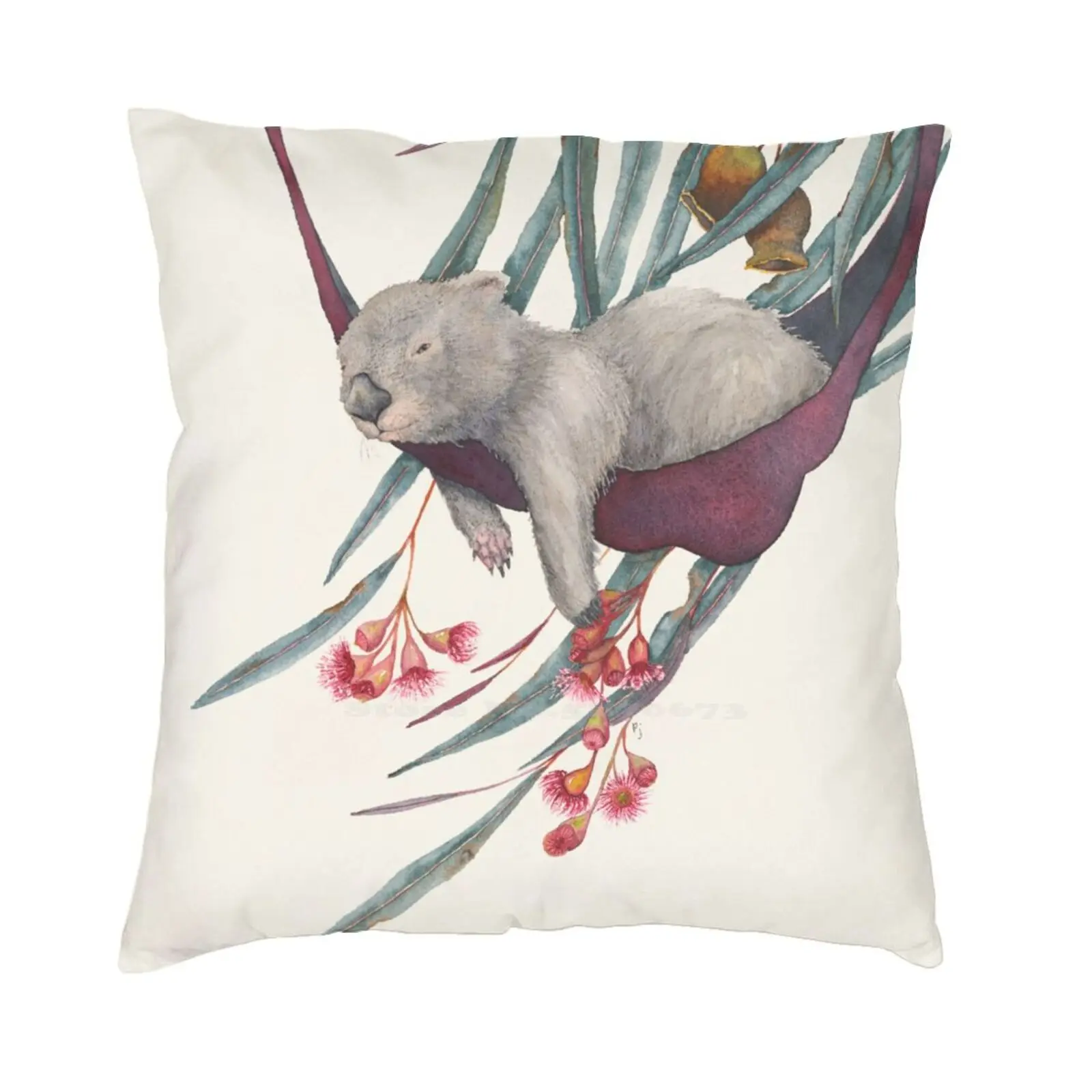 

Футболка Afternoon Siesta Хлопковая футболка Wombat Pj Картины Пижамные картины Акварель Siesta Дремный гамак Милые очаровательные животные