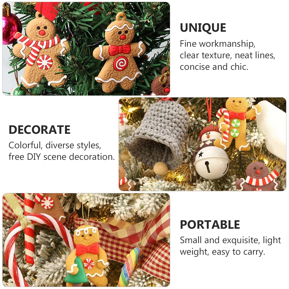 

24 pcs Gingerbread Man Hanging Ornament Christmas Decor Fine Workmanship Lightweight Pvc Craft For Tree Holiday Party Home