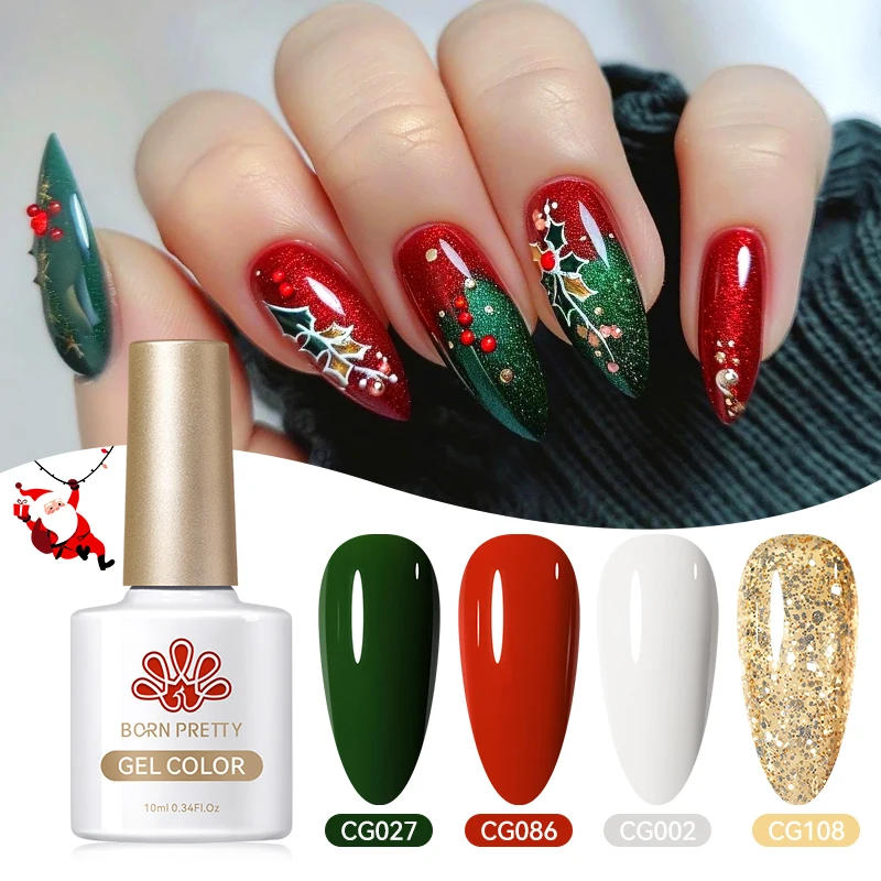 BORN PRETTY クリスマスグリーン グリッタージェルネイルポリッシュ 10ml スパークリングレッドグリッター ホワイトゴールド シルバー サンタ ウィンタースノーフレーク ソークオフ
