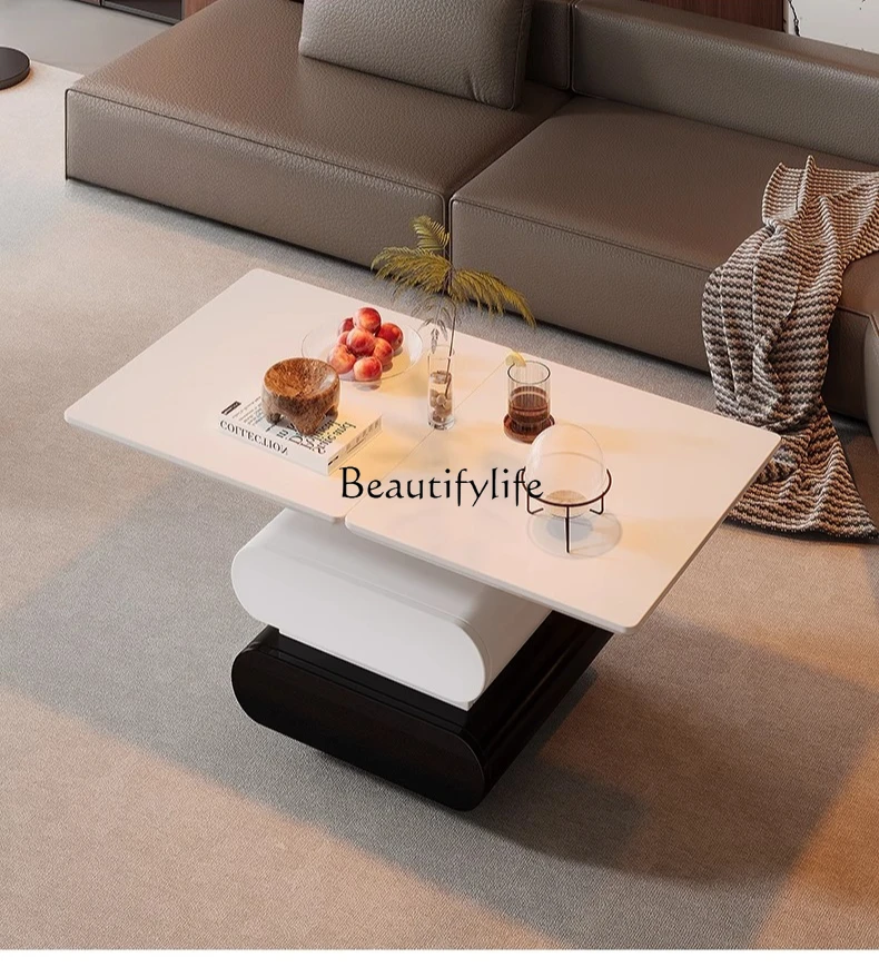 

*Italian minimalist movable coffee table lifting folding rotating dining table rectangular trolley side table