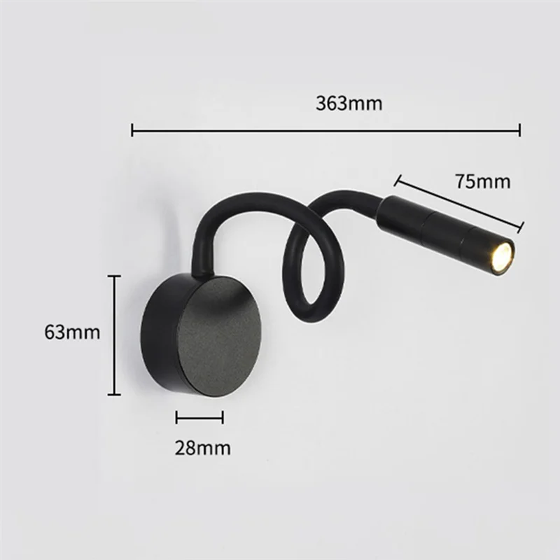 MOPHE-Modern LED Reading Wall Lamp Flexible Hose Bedside Wall Mounted Sconce Book Light Bedroom Study With Switch