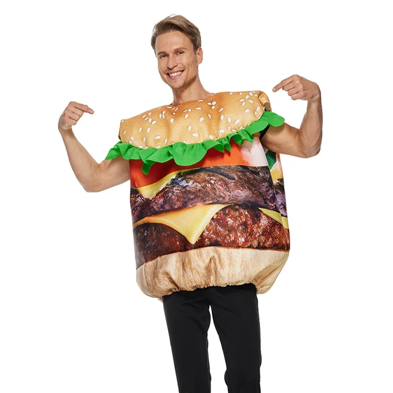 2025 New Arrival Unisex Women Men Burger Hamburger Halloween Dress Up Adult Cheeseburger Costume