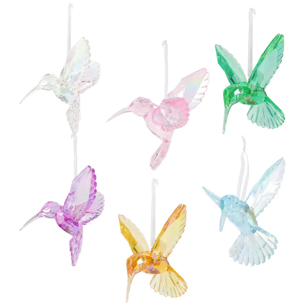 

6Pcs Hummingbird Ornament Clear Iridescent Hummingbird Pendant Hanging Bird Decor hummingbirds shape decoration