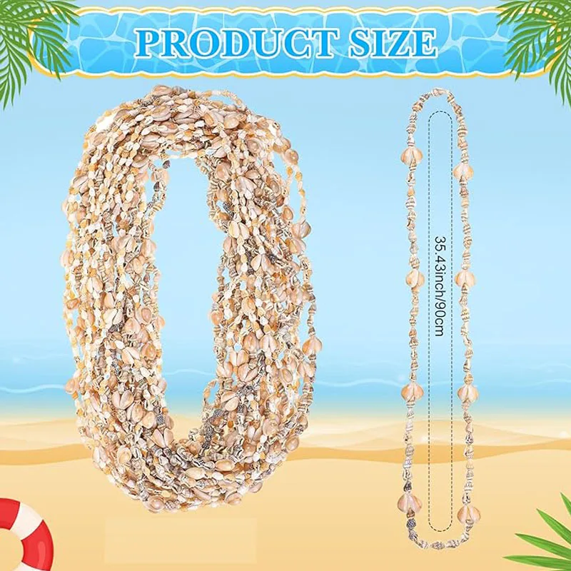 Natural Hawaiian Sea Shell Lei, Hawaii Luau, Vestuário de Festa, Acessórios Jóias para Mulheres, Praia, Verão, 5 Pcs