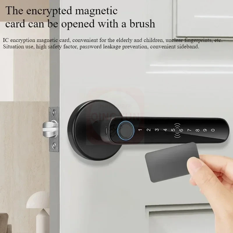 Tuya Fingerprint Password Card Swiping Key APP Lock Household Indoor Door Intelligent Lock  Safety Door Handle For Household Use