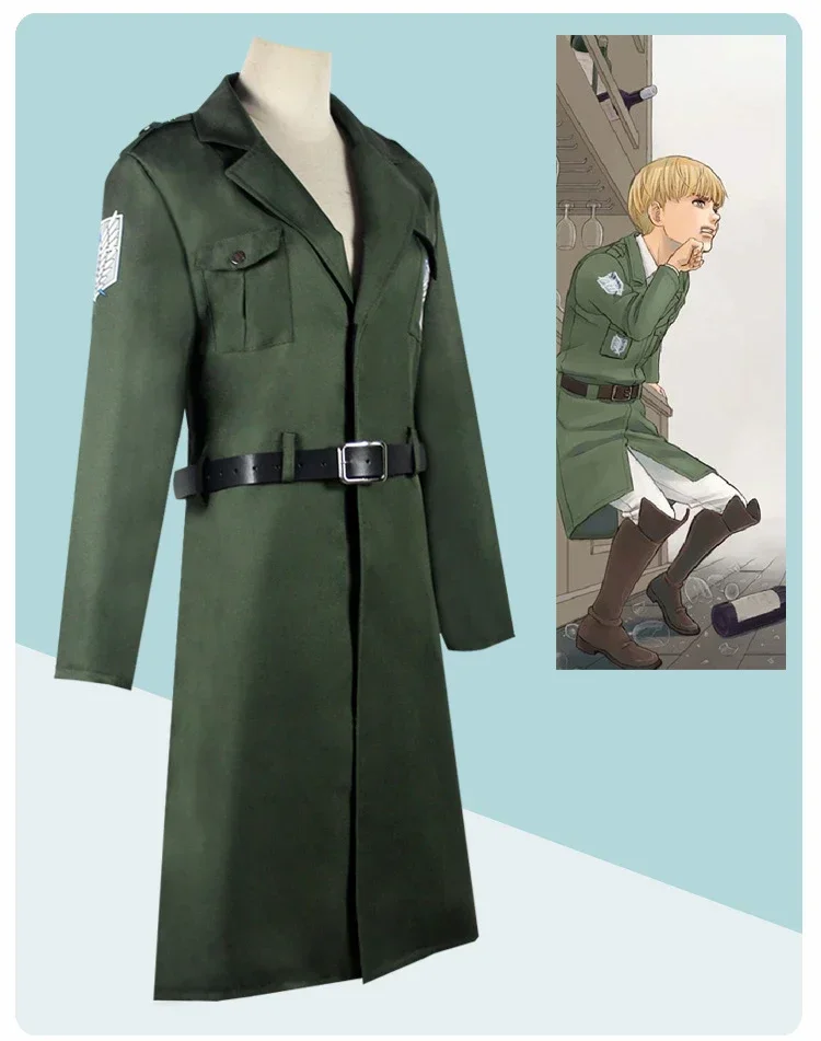 Disfraz de Ataque a los Titanes, Anime Temporada 4, Regimiento de Exploración, Eren Jager, Armin Arlert, Chaqueta Verde Marino, Disfraces de Halloween para Mujeres y Hombres