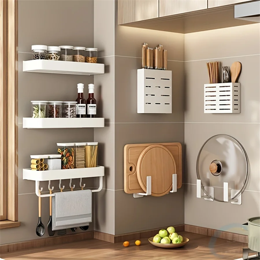Kitchen Multifunctional Shelf For Seasoning Spices, Pepper Powder Wall Mounted Cabinet Storage Kitchen Tools Storage Suitable Fo
