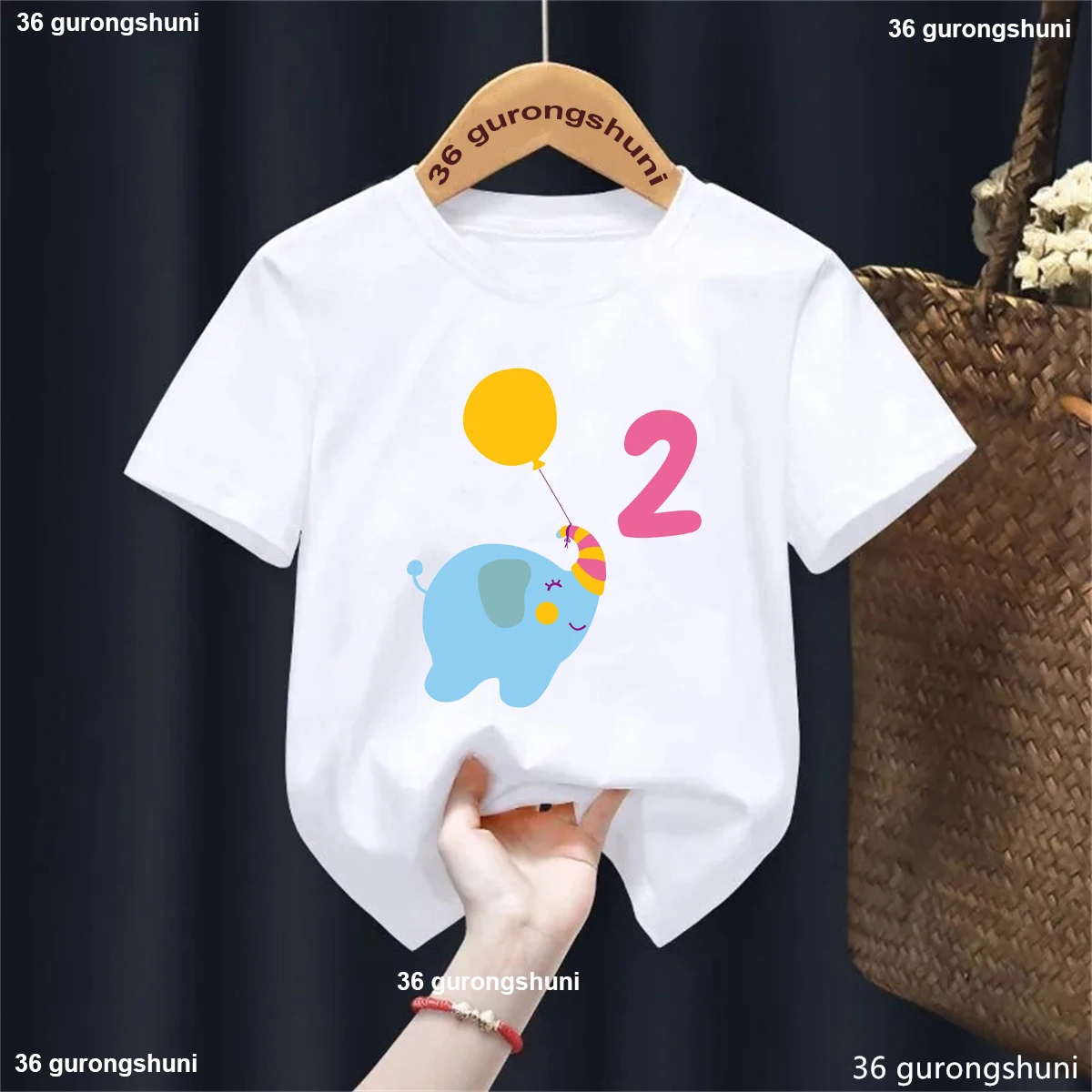 

Kawaii Funny Kids Clothes 2nd Birthday Gift Elephant Balloon Printed Tshirt Girls/Boys White/Pink/Blue/Pink/Black/Yellow T-Shirt