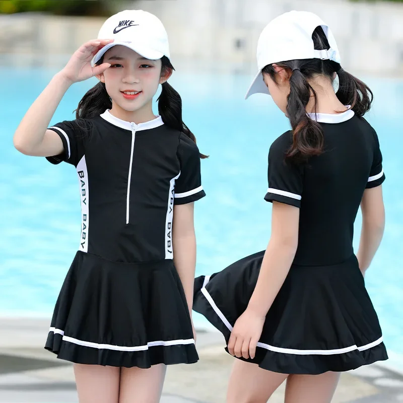 Children's Split Swimsuit, Primary School Students, Sports Style, Swimming Training, Short-Sleeve, Quick-Drying, Girls' Swimwear