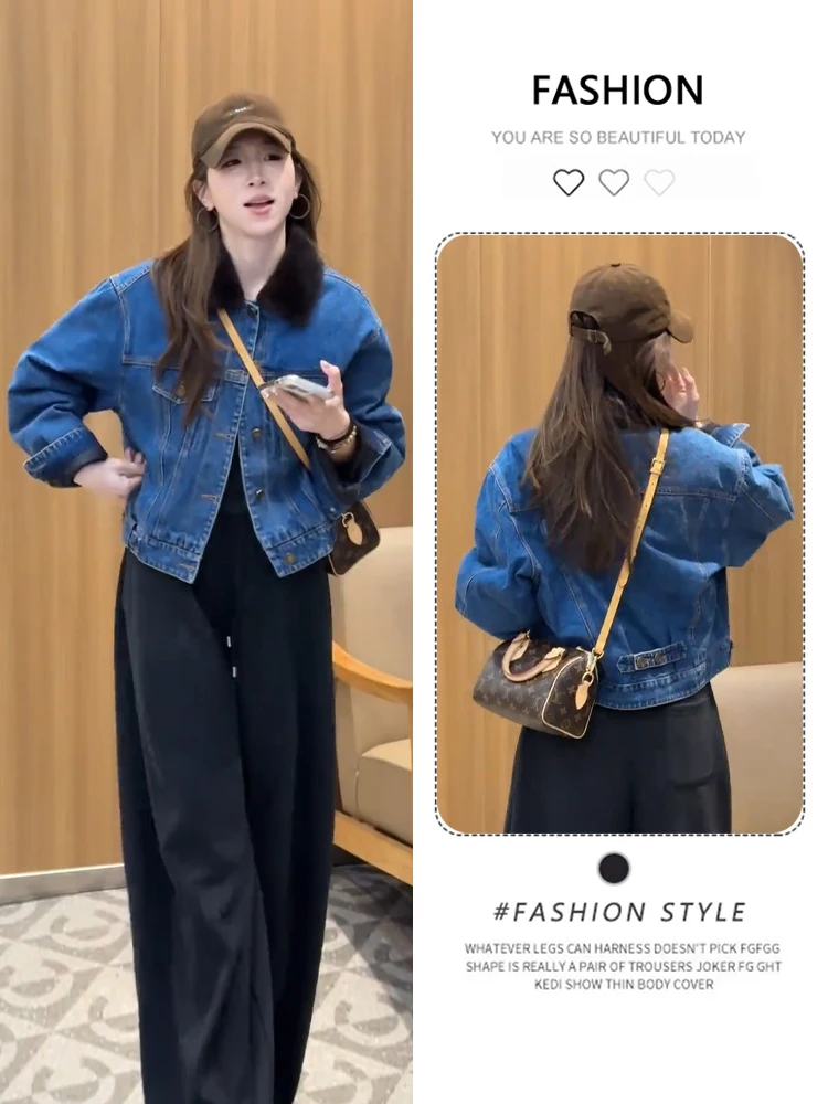 

Retro Thiened Denim Cotton Jaet Women's Winter New Design Sense American Collar Cotton Coat Korean Sle Loose Fit Long S...